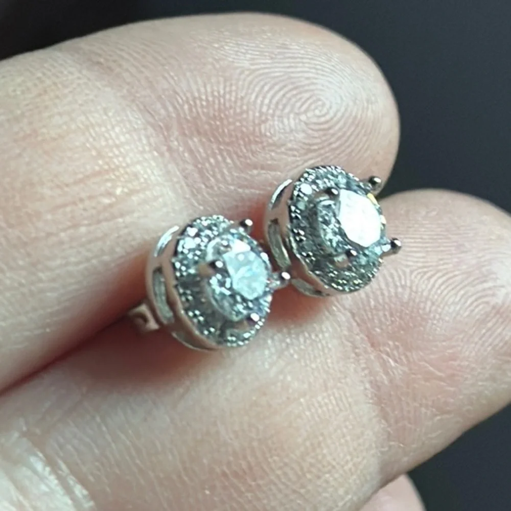 Halo Set Diamond 💎 Series Sterling Silver 925 Stud Earring Pair NIB